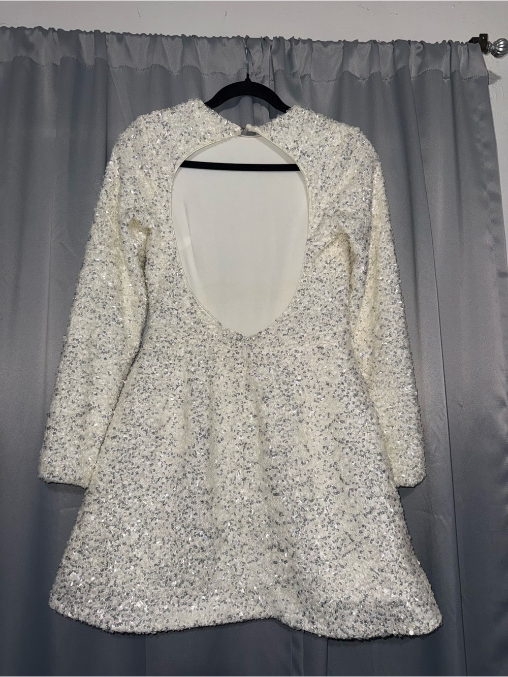Helsi Long-Sleeve White Sequin Mini Dress - Picture 6 of 9